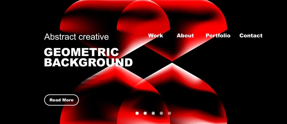Abstract red design features geometric shapes, text elements, navigation menu Ilustración de archivo