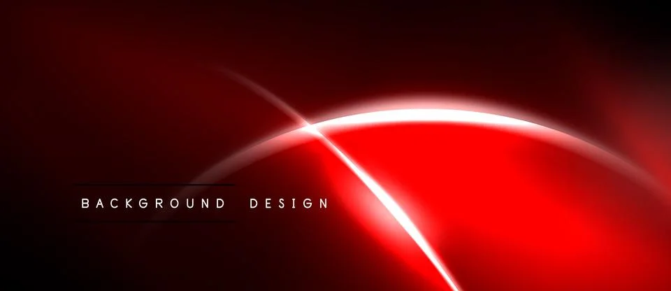 Abstract red design features glowing lines, curves. Dark background creates Stock Illustration