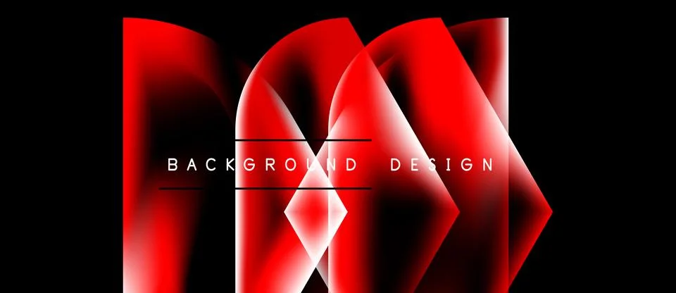 Abstract red design features layered shapes, dynamic curves. Text reads Stock Illustration