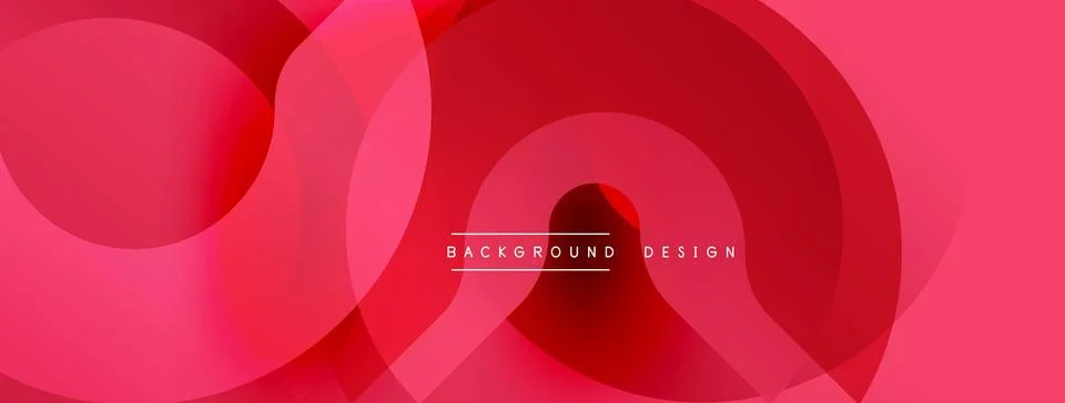 Abstract red design features overlapping circles. Gradient shades create depth, Ilustración de archivo