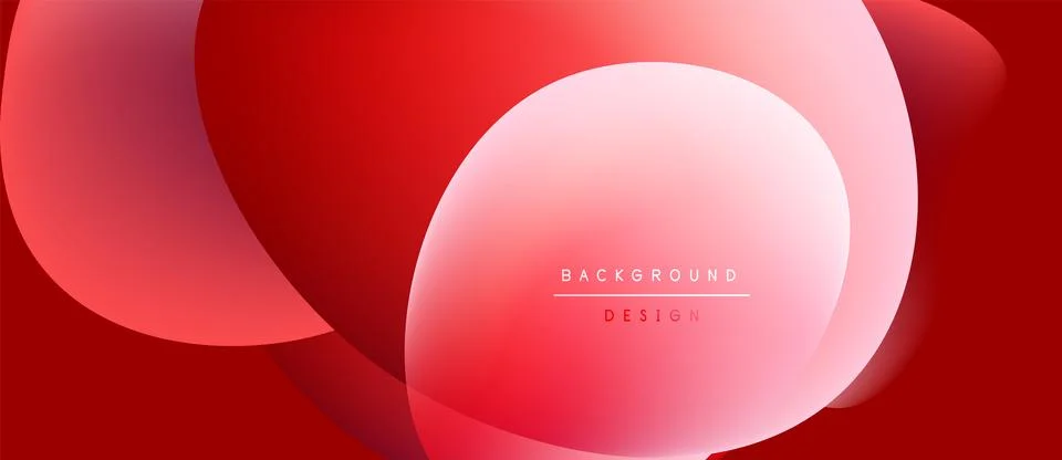 Abstract red design features overlapping translucent circles. Gradient shades Ilustración de archivo