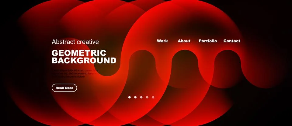 Abstract red design features overlapping shapes. Text elements include work, Illustrazione stock