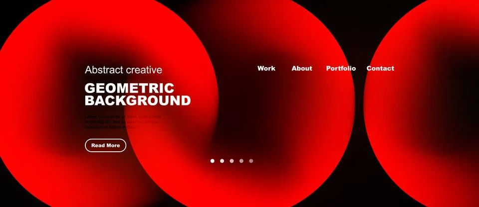 Abstract red design features overlapping circles. Website header includes 스톡 일러스트