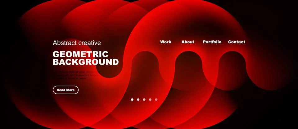 Abstract red design features overlapping shapes. Text elements include work, Illustrazione stock