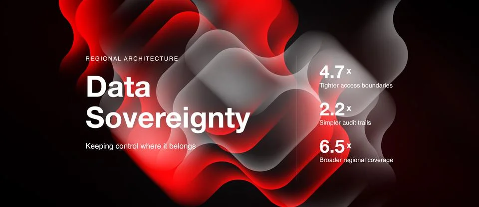 Abstract red design promotes data sovereignty concept. Numbers highlight Stock Illustration