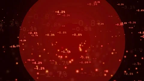 Abstract red digital background with floating financial data and percentage Stock Footage 343870093