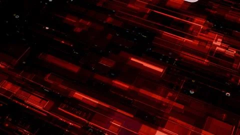 Abstract Red Digital Circuits AI Data Streams Processing Complex Technology.. Stockfoto's