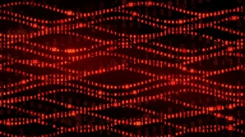 Abstract Red Digital Data Stream with Flowing Binary Code Waves on Black Stock Footage 341834557