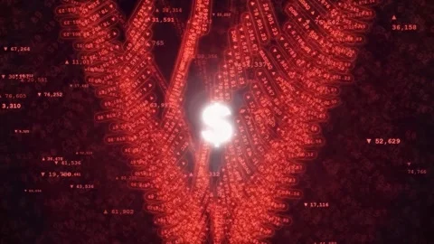 Abstract red digital data stream with glowing light and floating numeric code Stock Footage 343441917
