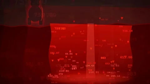 Abstract Red Digital Data Stream with Floating Numbers and Financial Statistics Stock Footage 343447741