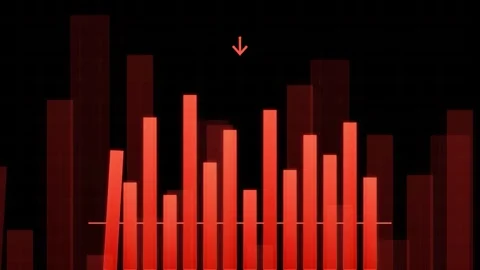 Abstract Red Digital Financial Chart with Falling Bars and Downward Arrows on 库存影片 343865460