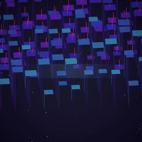 Abstract Red Digital Glitch Lines Falling on Dark Blue Futuristic Background Stock Footage 346283794