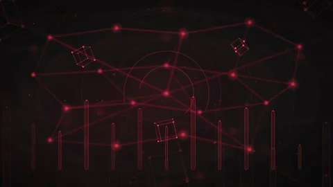 Abstract Red Digital Network Connection with Floating Geometric Cubes and Data Stock Footage 339316441