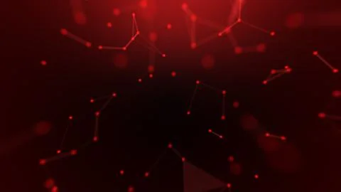 Abstract Red Digital Network Connection With Glowing Plexus Lines And Dots Illustrazione stock