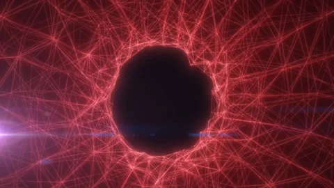 Abstract red digital network forms a glowing circular void, suitable for cy.. Stock Footage 336557791