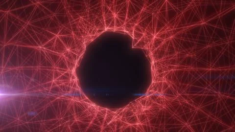 Abstract red digital network forms a glowing circular void, suitable for cy.. Stock Illustration