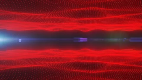 Abstract red digital particle wave with glowing dotted grids, dark horizon,.. Stock Footage 341932238