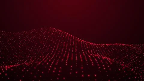 Abstract Red Digital Particle Wave Landscape on Dark Background, Futuristic.. Stock Illustration