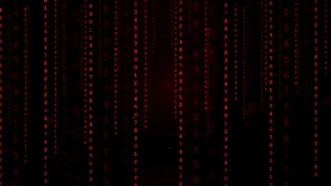 Abstract Red Digital Rain of Falling Binary Code Numbers on a Black Background Stock Footage 336776735