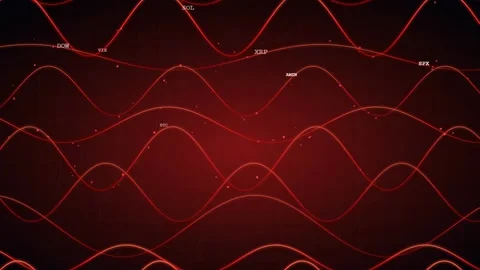 Abstract Red Digital Sine Waves Moving Across a Dark Grid Background for Stock Footage 344776036