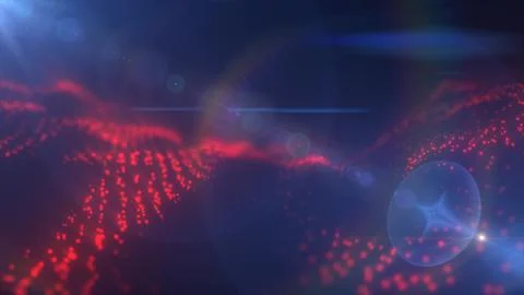 Abstract red digital wave particles with lens flare, futuristic tech concept Stock Illustration