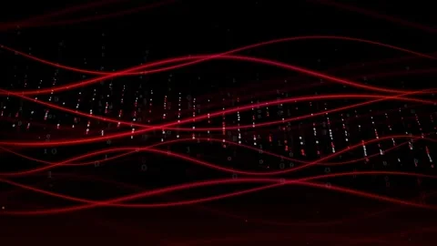 Abstract Red Digital Waveforms and Binary Data Streams Flowing on a Black Stock Footage 336780398