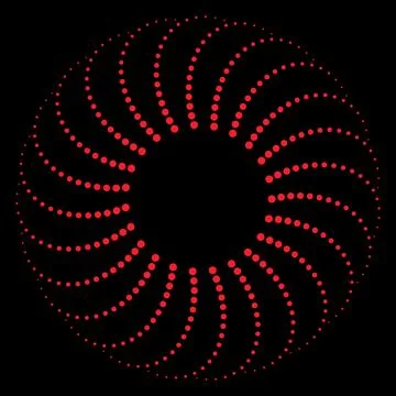 Abstract Red Dotted Radial Circle Pattern on Black Background Stock Illustration