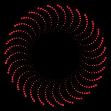 Abstract Red Dotted Spiral Circle Pattern on Black Background Stock Illustration