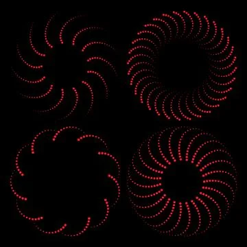 Abstract Red Dotted Spiral Circle Pattern Set on Black Background Stock Illustration