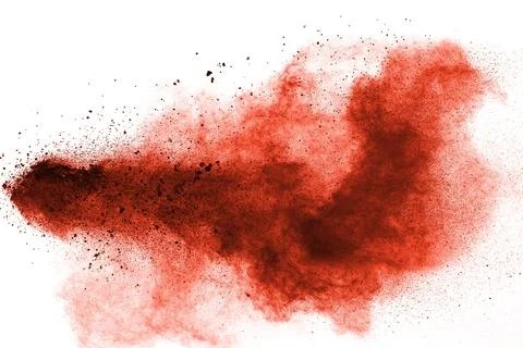 Abstract red dust splattered on white background. Red powder explosion. 스톡 일러스트