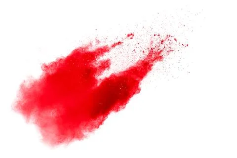 Abstract red dust splattered on white background. Red powder explosion.Free.. Stock Illustration