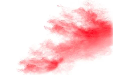 Abstract red dust splattered on white background. Red powder explosion.Free.. Stock Illustration