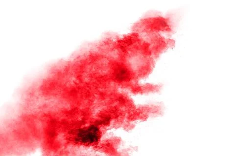 Abstract red dust splattered on white background. Red powder explosion.Free.. Stock Illustration