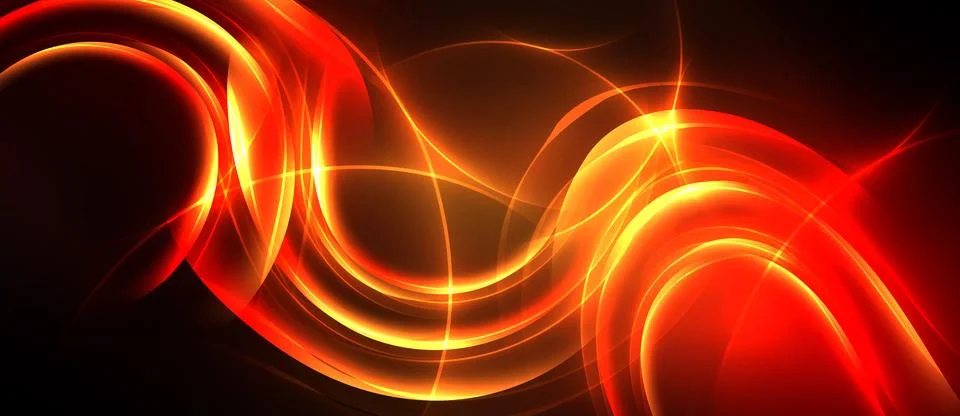 Abstract red energy flows, dynamic curves, bright light effects. Warm tones Stock Illustration