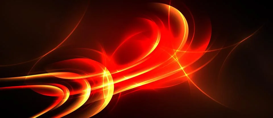 Abstract red energy flows, dynamic curves, bright light against dark backgr.. Stock Illustration
