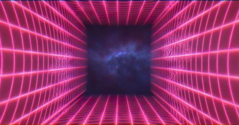 Abstract red energy grid swirling tunnel of lines in the top and bottom of th Stock Illustration