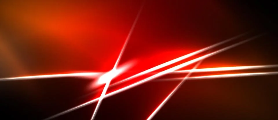 Abstract red energy lines intersect. Bright glow emanates from central point, Stock Illustration