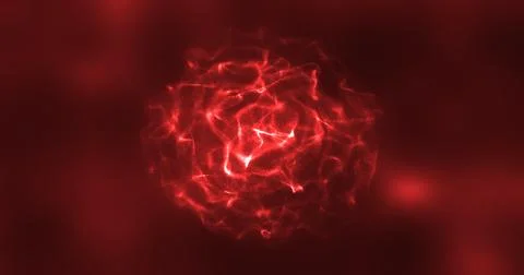 Abstract red energy round sphere glowing with particle waves hi-tech digita.. Ilustración de archivo