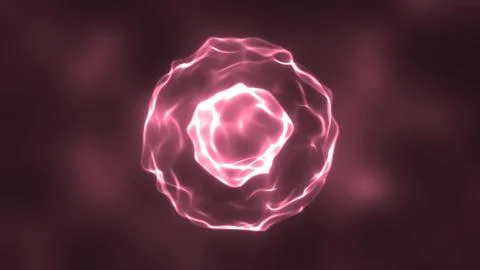 Abstract red energy round sphere glowing with particle waves hi-tech digita.. Ilustración de archivo