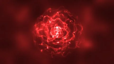Abstract red energy round sphere glowing with particle waves hi-tech digita.. Ilustración de archivo