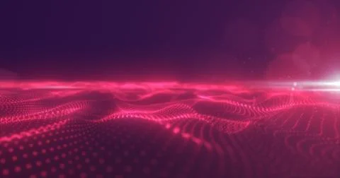 Abstract red energy surface with magic waves of particles and points with a.. Illustrazione stock