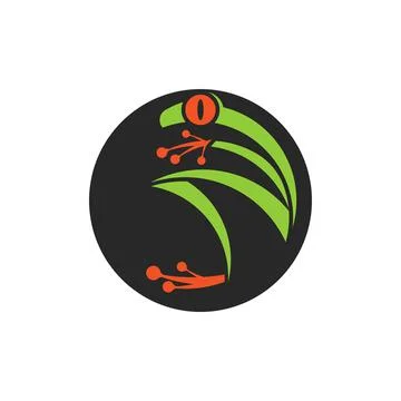 Abstract red eye tree frog logo round shape, amphibian animal icon Illustrazione stock