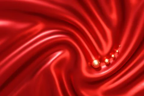 Abstract red fabric background texture with golden pearls elegant satin イラスト素材