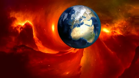 Abstract red fantasy galaxy with the rotating planet earth Stock Footage 137434527
