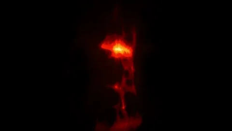 Abstract red fire flame or glowing plasma energy pillar flickering on a black Stock Footage 340383360