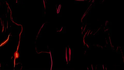 Abstract red flame outlines form dynamic human figures on black background Stock Footage 311065263