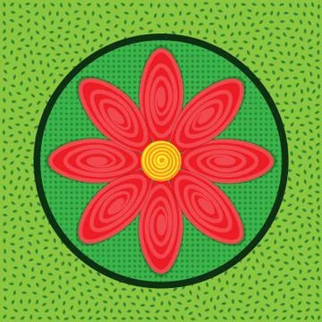 Abstract red flower on grunge background of geometric shapes, petal with curl Stock Illustration