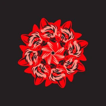 Abstract Red Fox Cat Mandala Swirl Stock Illustration