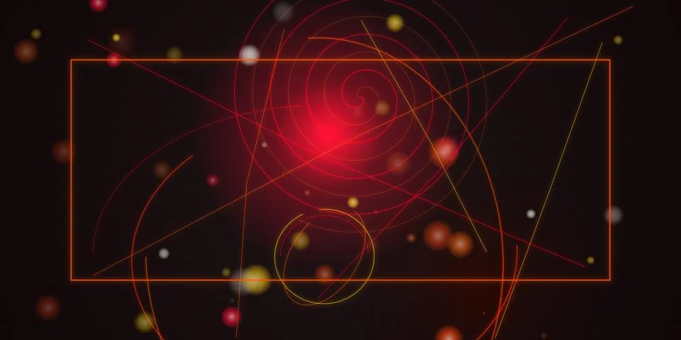 Abstract red frame with glowing lines and circles Stock Illustration