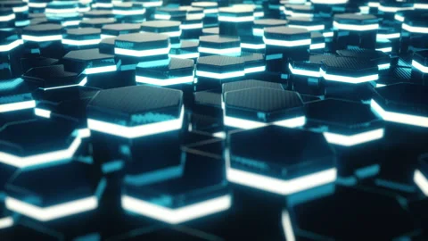 Abstract red of futuristic surface hexagon pattern with light rays. 3D Rendering Stock Footage 88795724